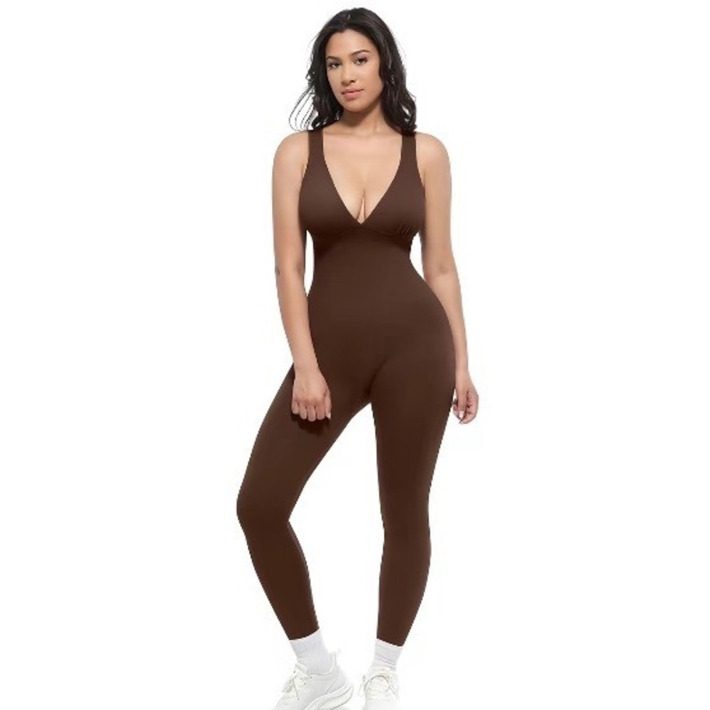 Shapellx Deep V Neck Shapewear Bodysuit Brown Medium New With Tags